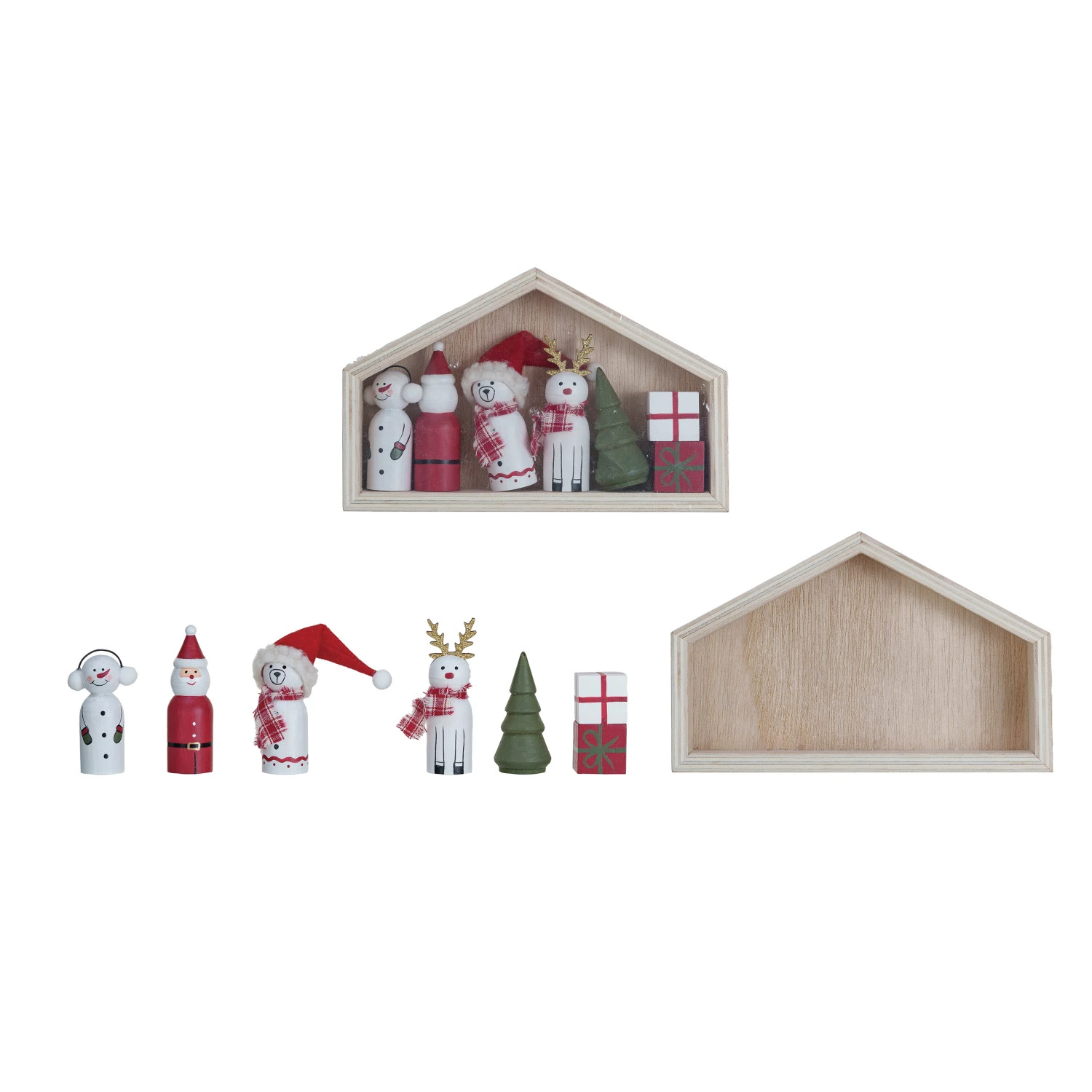 Wood House with Holiday Icons - 3-in - Mellow Monkey