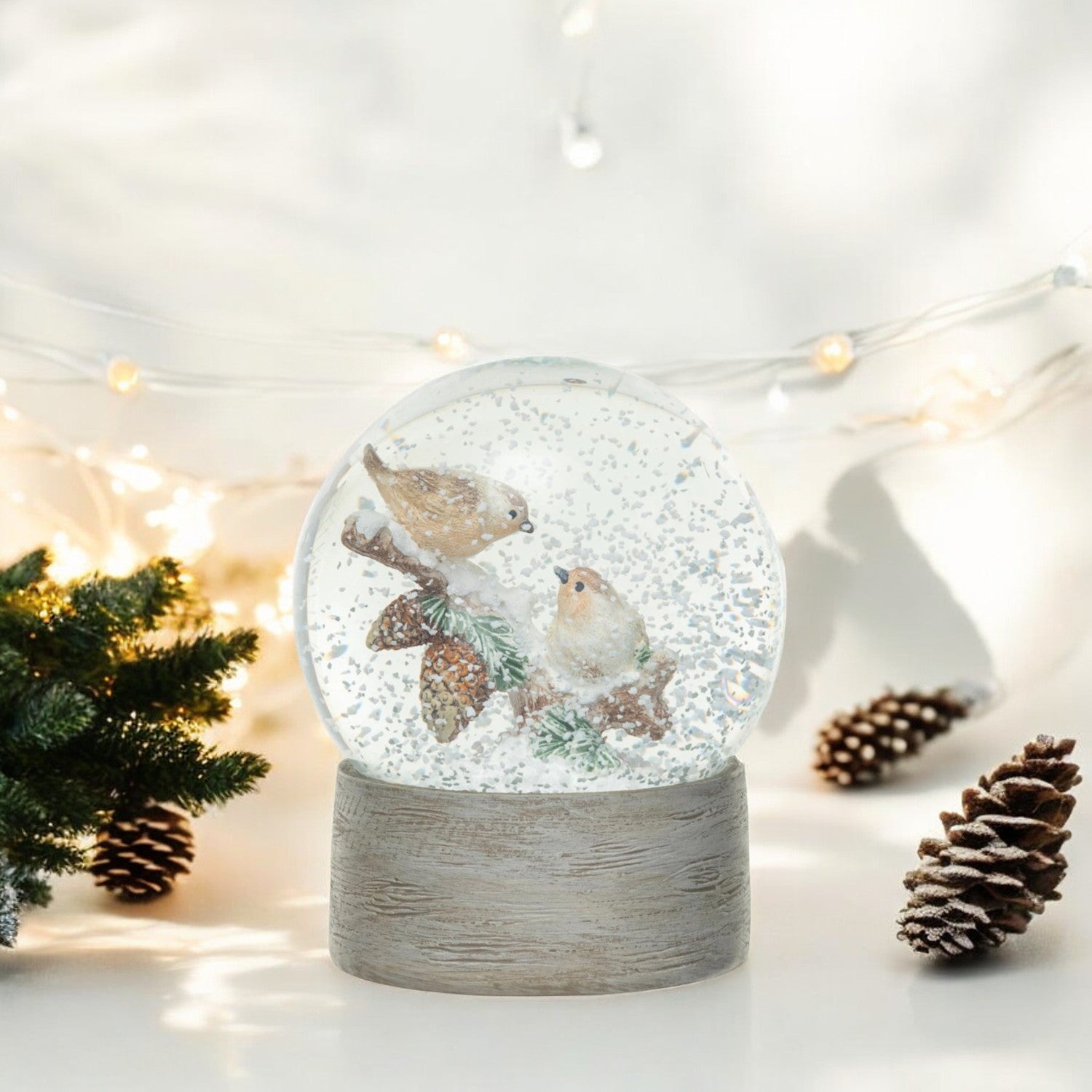 Resin & Glass Snow Globe with Birds on Twig - 4-3/4-in - Mellow Monkey