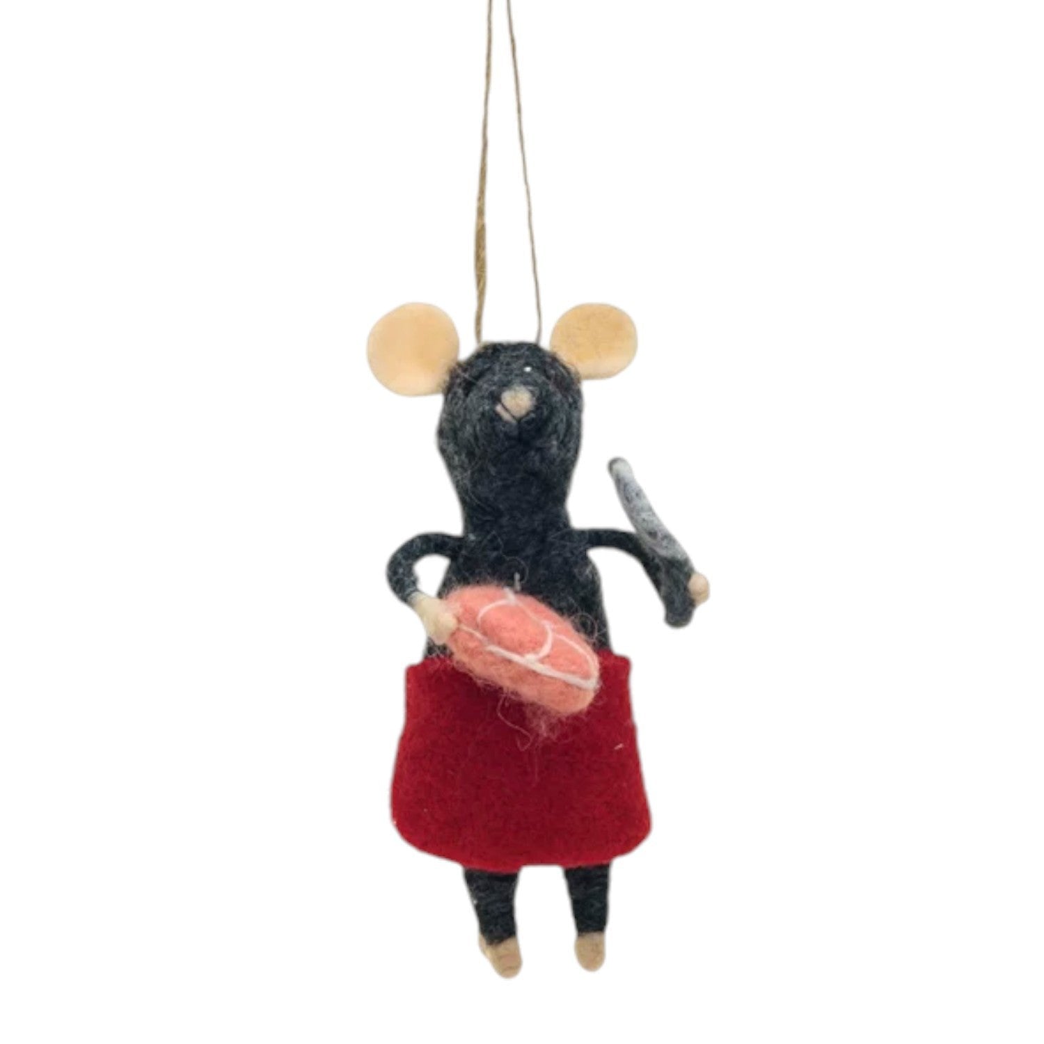 Handmade Wool Felt Chef Mouse Ornament - 5-1/2-in - Mellow Monkey