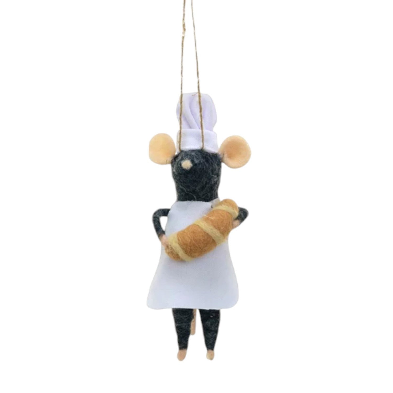 Handmade Wool Felt Chef Mouse Ornament - 5-1/2-in - Mellow Monkey