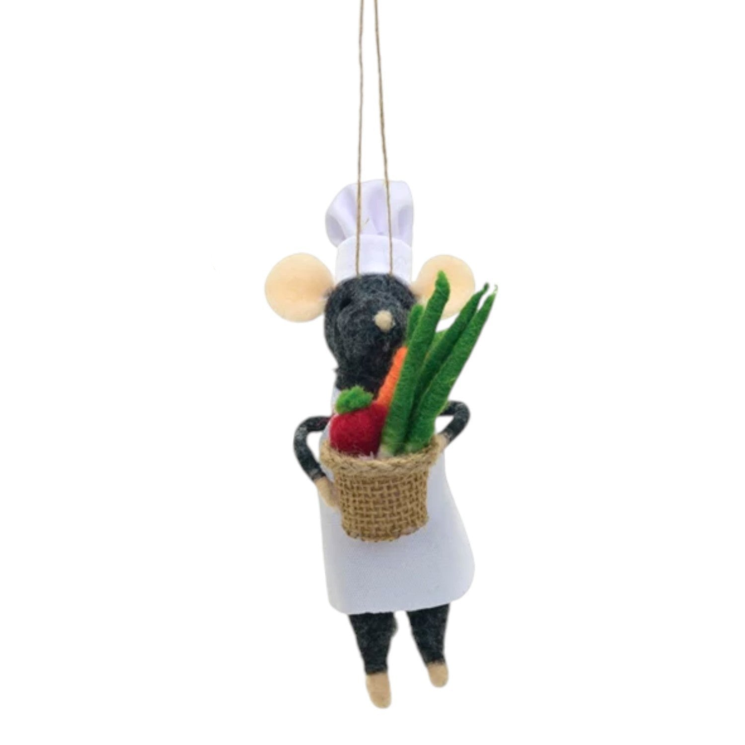 Handmade Wool Felt Chef Mouse Ornament - 5-1/2-in - Mellow Monkey