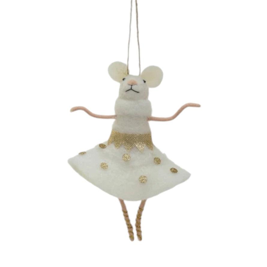 Handmade Wool Felt Ballerina Mouse Ornament - 6-in - Mellow Monkey