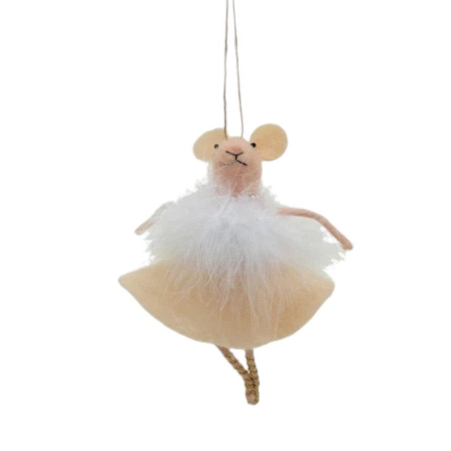 Handmade Wool Felt Ballerina Mouse Ornament - 6-in - Mellow Monkey