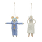 Handmade Wool Felt Mouse in Pajamas/Towel Ornament - 4-3/4-in - Mellow Monkey