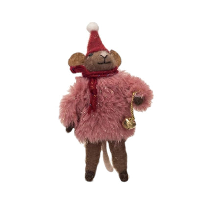 Wool Felt Mouse with Faux Fur Sweater - 5-1/2"H - Mellow Monkey