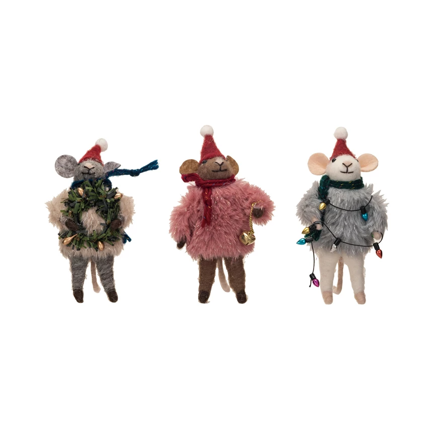 Wool Felt Mouse with Faux Fur Sweater - 5-1/2"H - Mellow Monkey