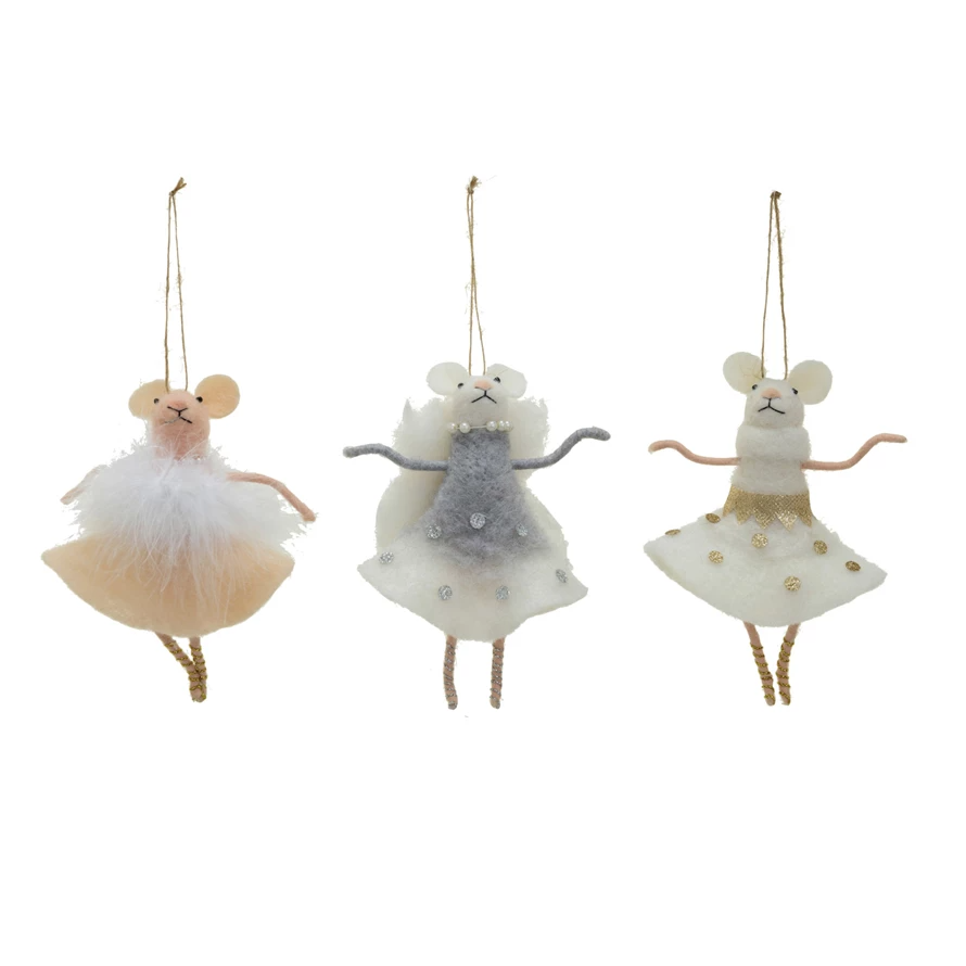 Handmade Wool Felt Ballerina Mouse Ornament - 6-in - Mellow Monkey