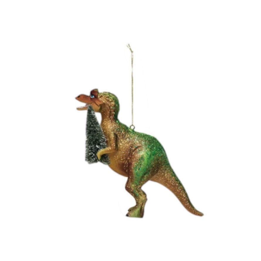 Glass & Resin Festive Dinosaur Ornament - 5-1/2-in - Mellow Monkey