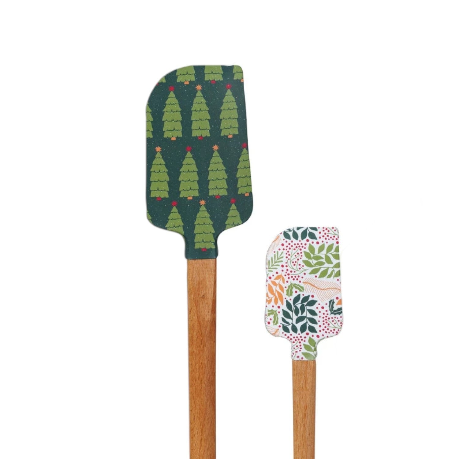 Holiday Pattern Silicone and Wood Spatulas - Set of 2 Sizes - Mellow Monkey