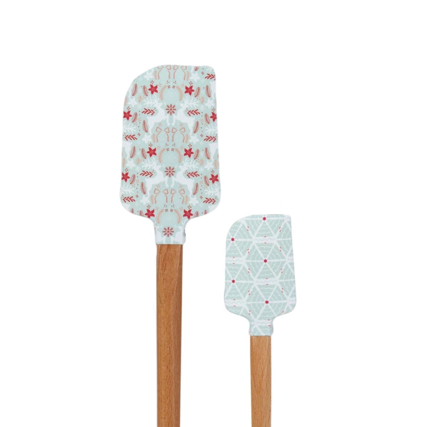 Holiday Pattern Silicone and Wood Spatulas - Set of 2 Sizes - Mellow Monkey