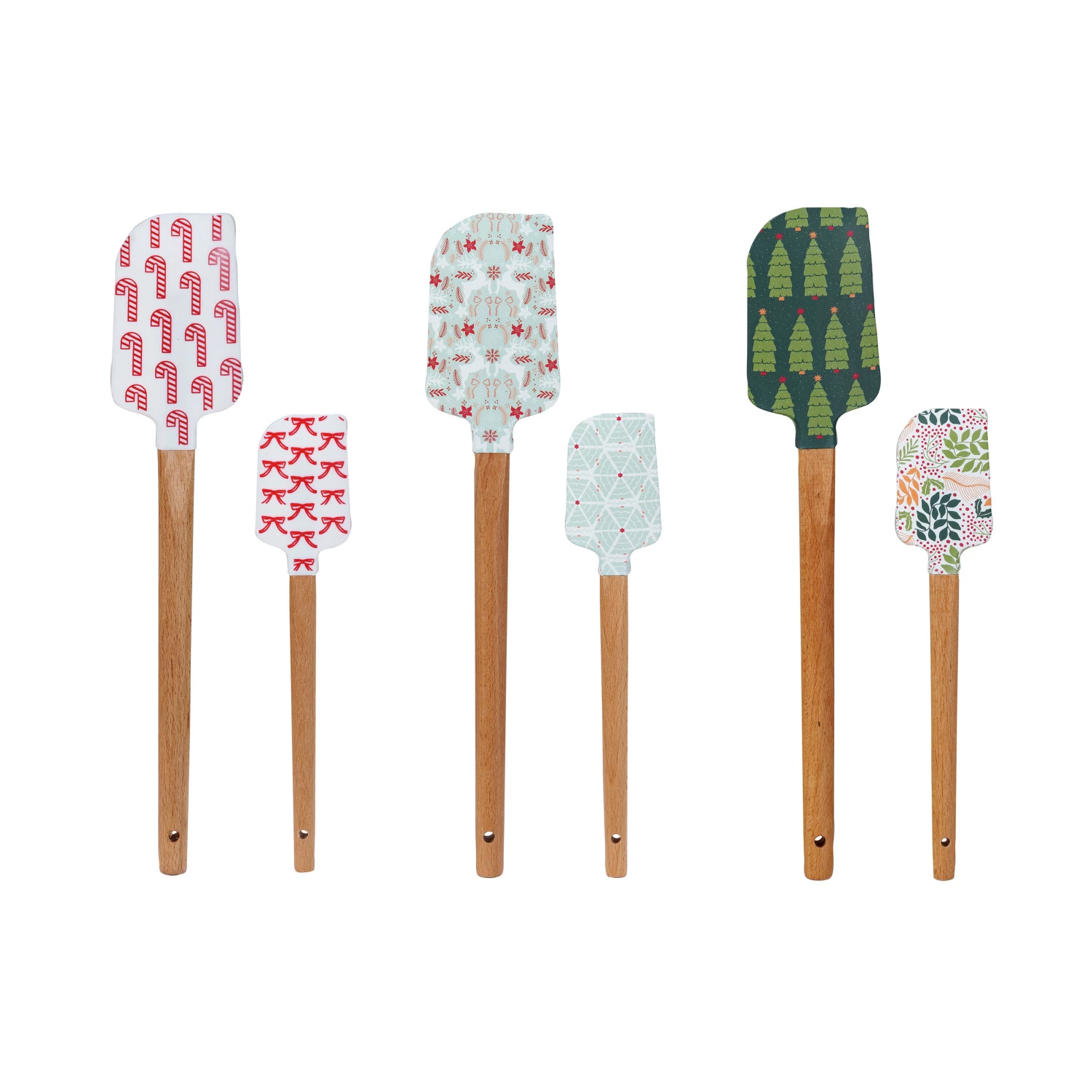 Holiday Pattern Silicone and Wood Spatulas - Set of 2 Sizes - Mellow Monkey