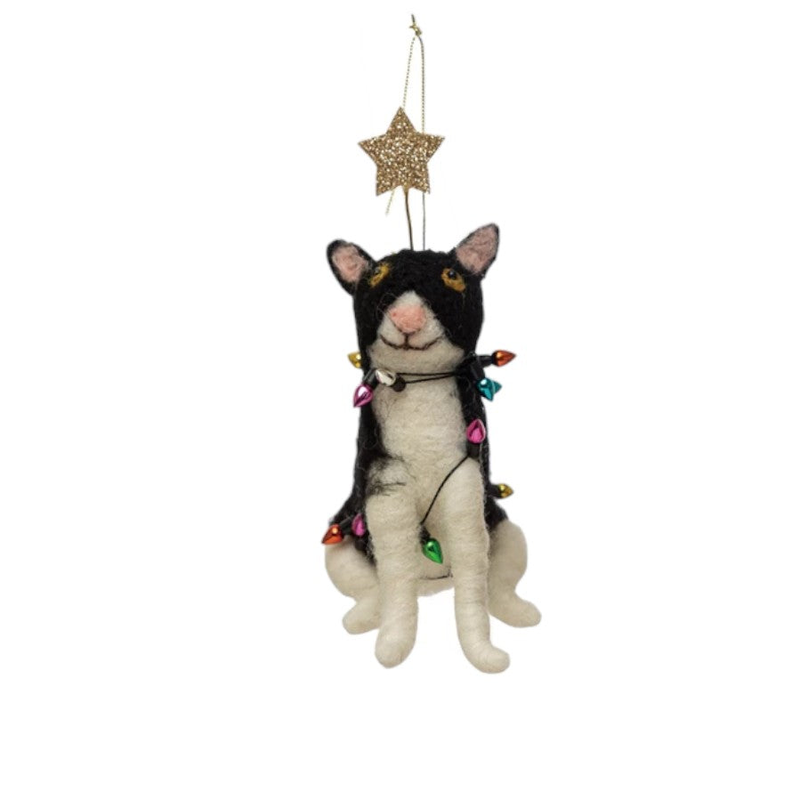 Festive Wool Felt Cat Ornament - Mellow Monkey