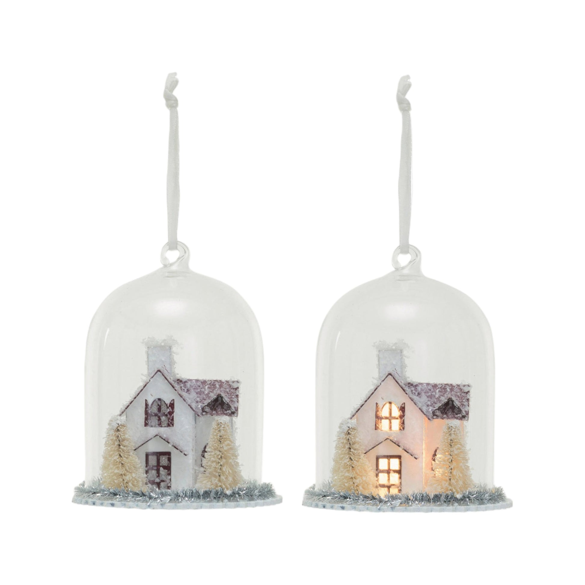 Light Up House/Church in Glass Cloche Ornament - 4-1/2-in - Mellow Monkey