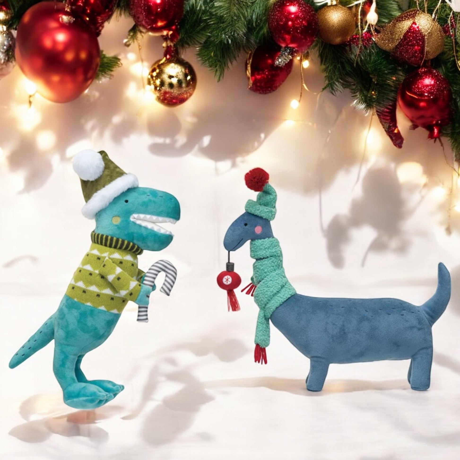 Plush Christmas Dinosaur Toy in Festive Clothes - Mellow Monkey