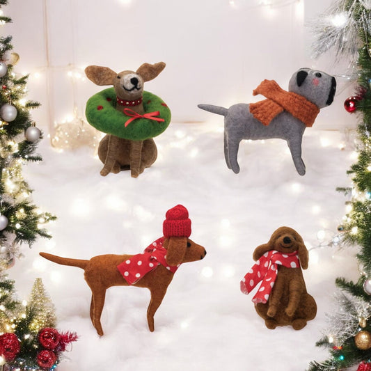 Wool Felt Christmas Dog - 4-in - Mellow Monkey