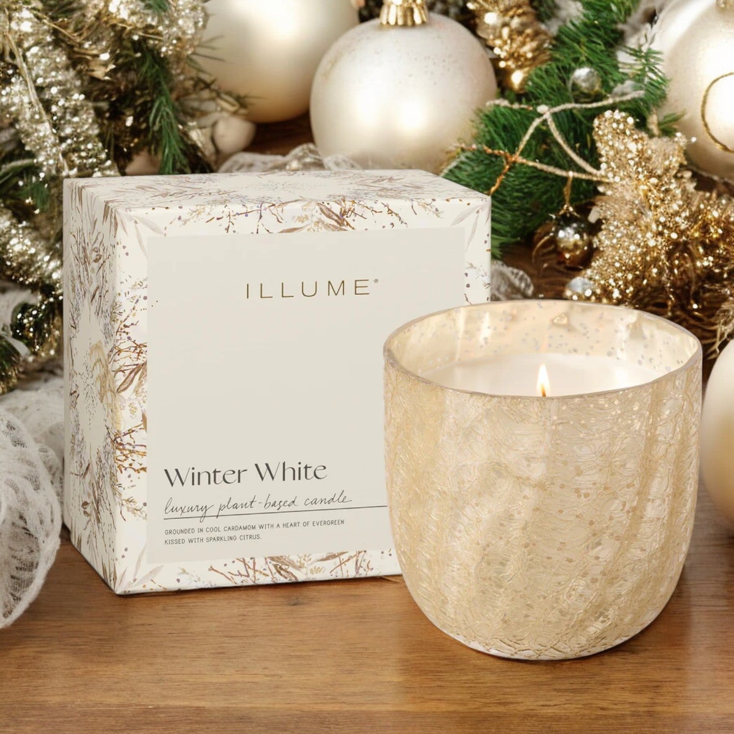 Winter White Large Boxed Crackle Glass Candle - Mellow Monkey