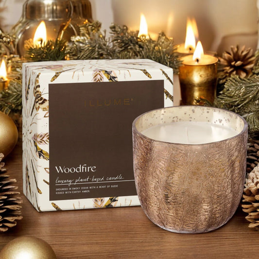 Woodfire Large Boxed Crackle Glass Candle - Mellow Monkey