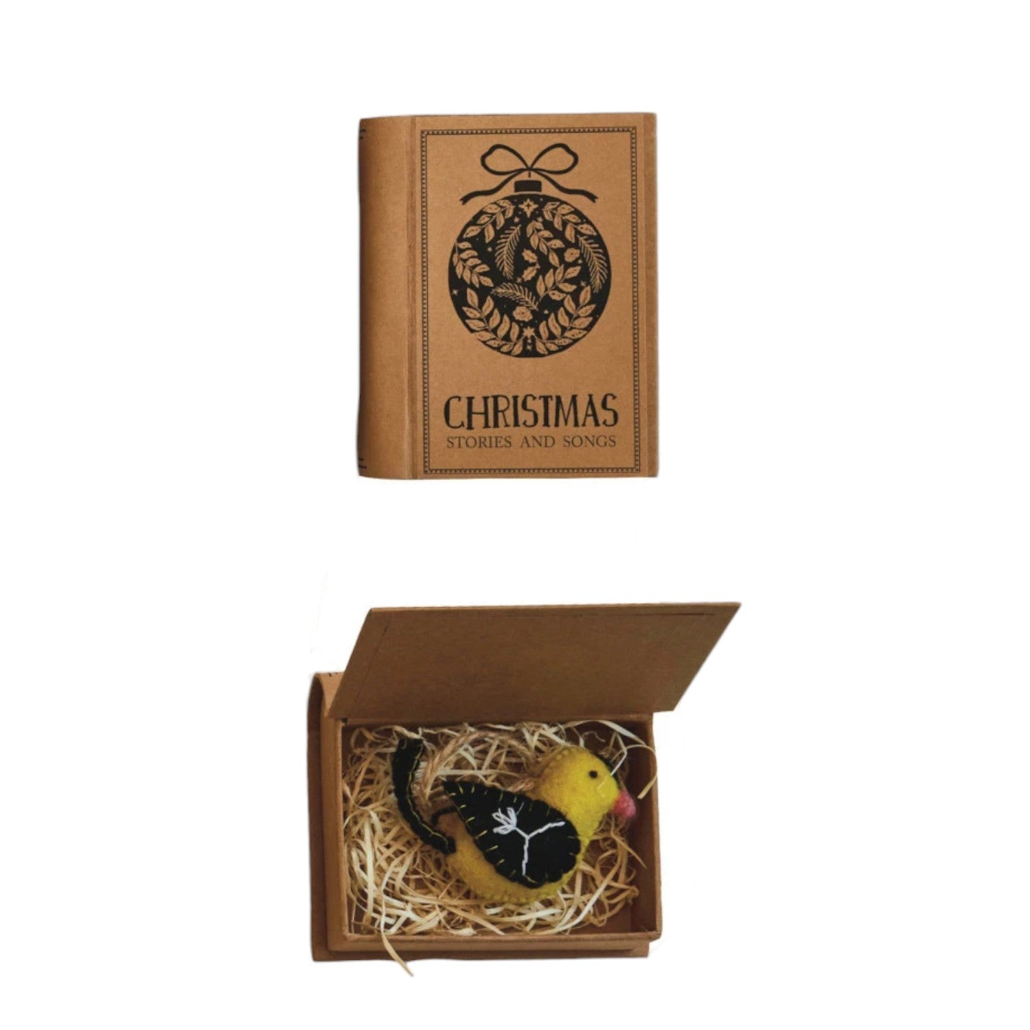 Wool Felt Bird Ornament in Kraft Book Box - 3-3/4-in - Mellow Monkey