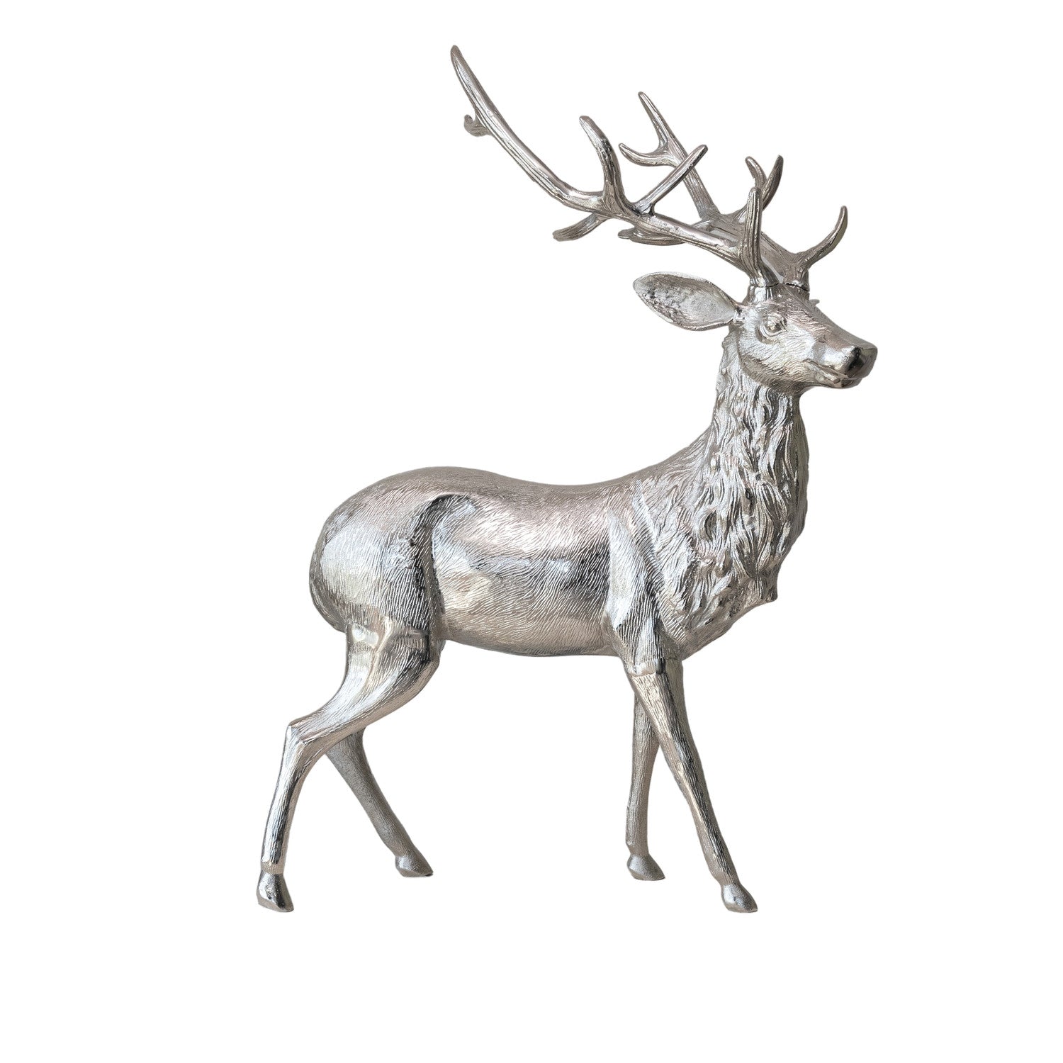28"L x 18"W x 41"H Cast Aluminum Reindeer, Silver Finish, KD - Mellow Monkey