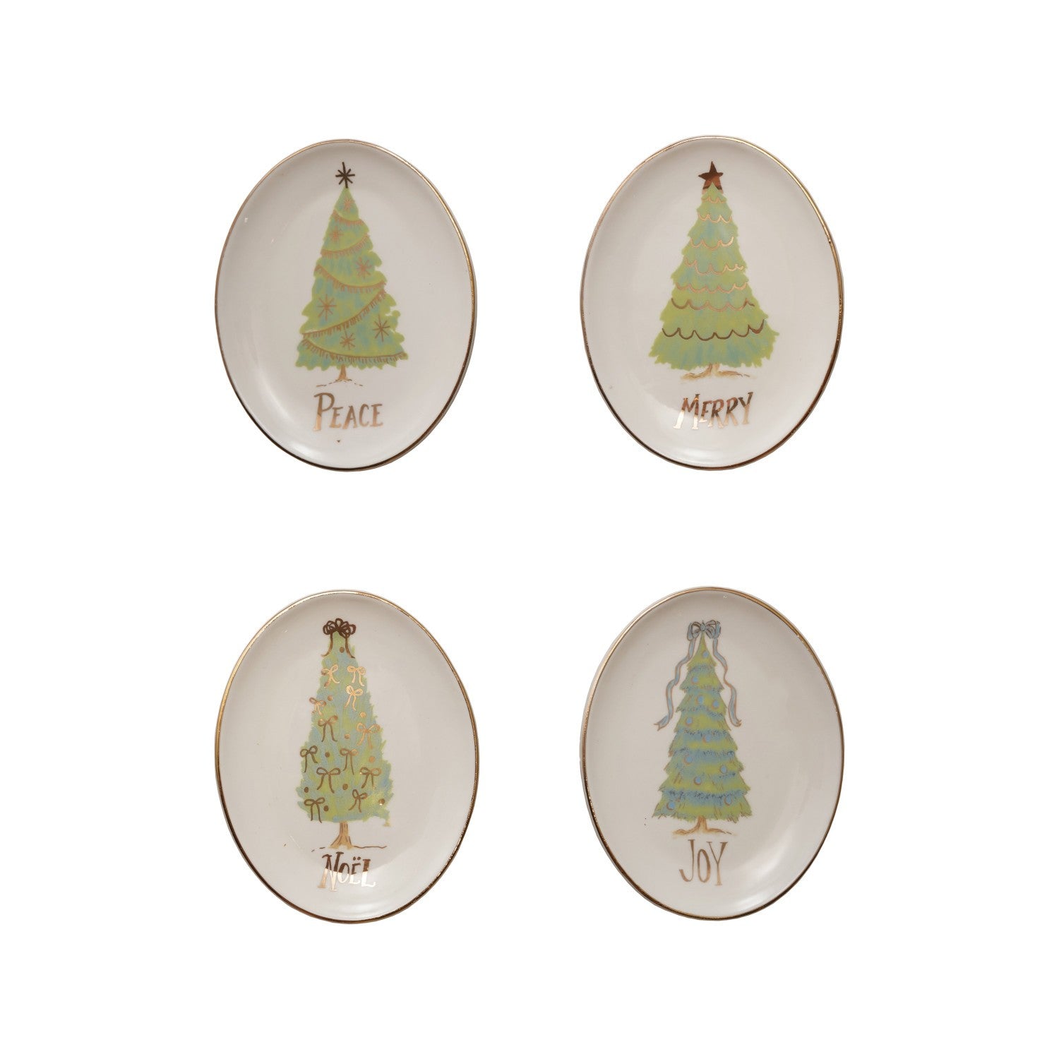 Oval Stoneware Dish with Christmas Tree, Word, 4 Styles © - Mellow Monkey