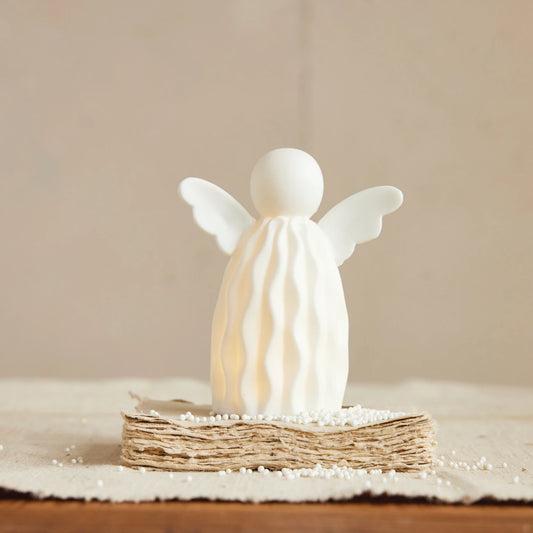 Stoneware Bisque Angel with LED Light - 4-1/2-in - Mellow Monkey