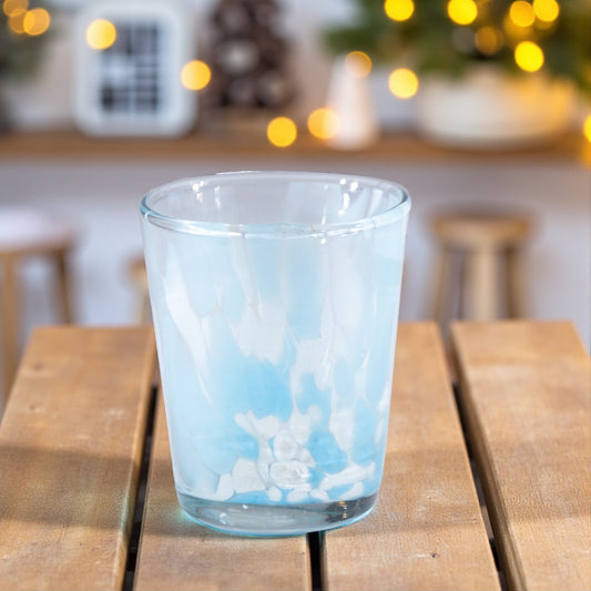 Blue and White Confetti Glass Tealight/Votive Holder - Mellow Monkey