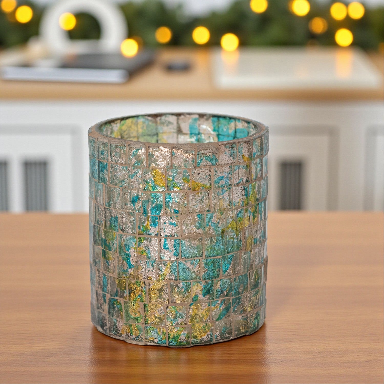 Multi Color Glass Mosaic Tealight/Votive Holder - 3-1/2-in - Mellow Monkey