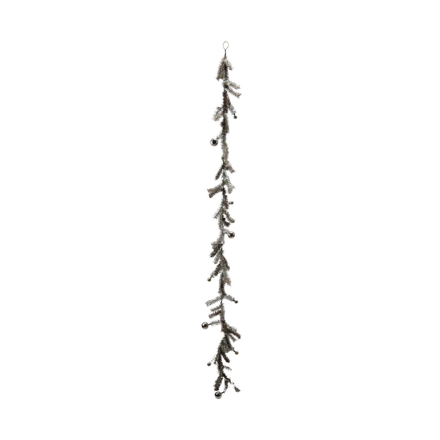Tinsel Garland with Ball Ornaments, Antique Silver Finish - Mellow Monkey