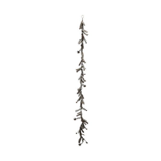 Tinsel Garland with Ball Ornaments, Antique Silver Finish - Mellow Monkey