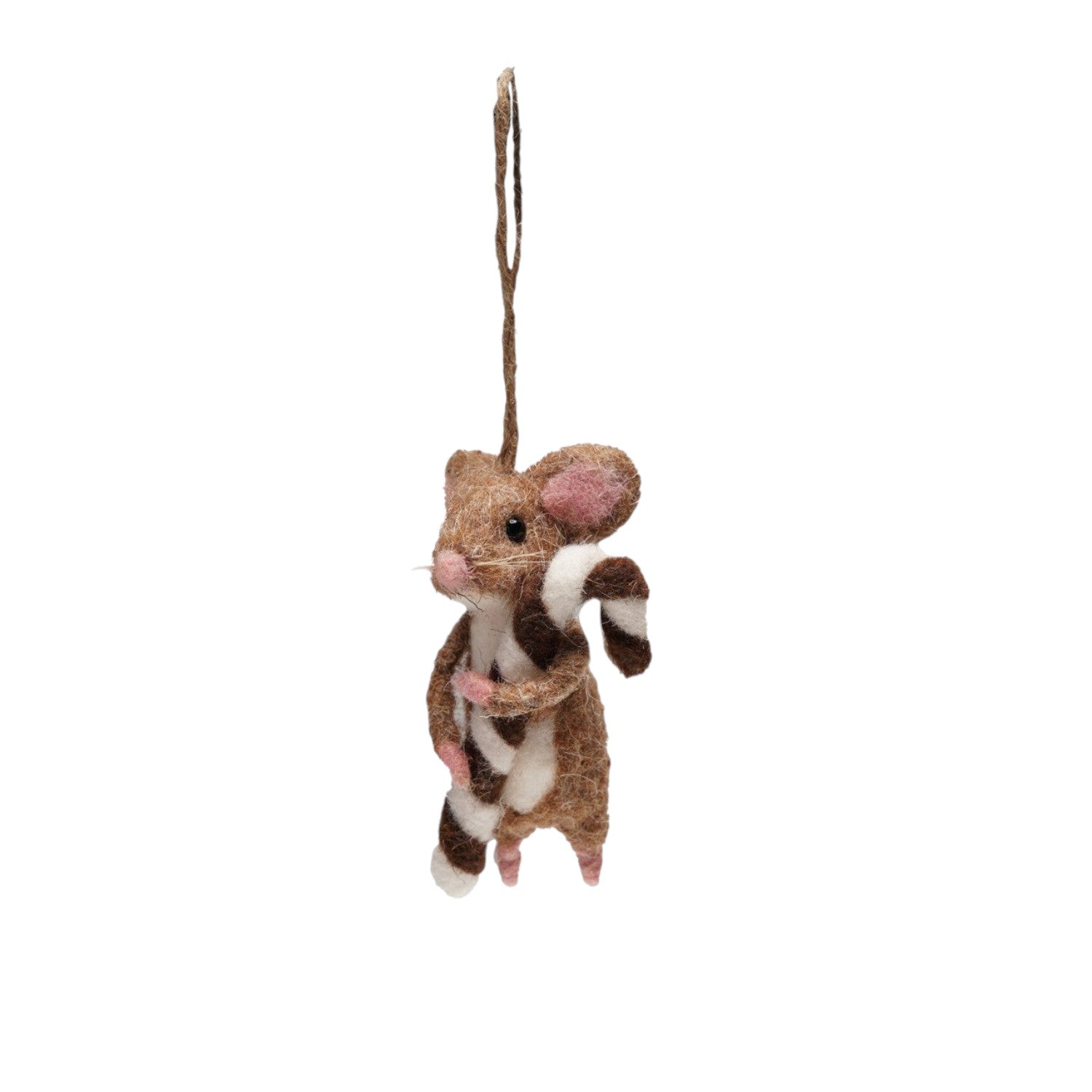 Handmade Wool Felt Mouse Ornament - Brown - 4-1/4-in - Mellow Monkey