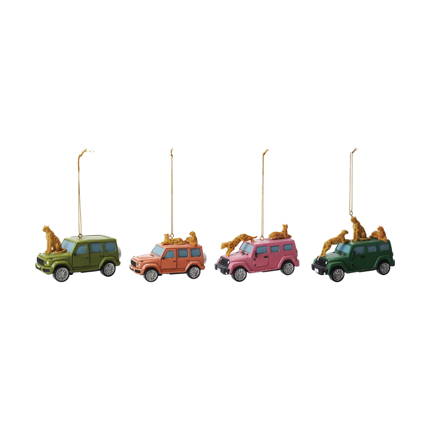 4"L Resin Safari Vehicle Ornament with Cheetahs, 4 Styles