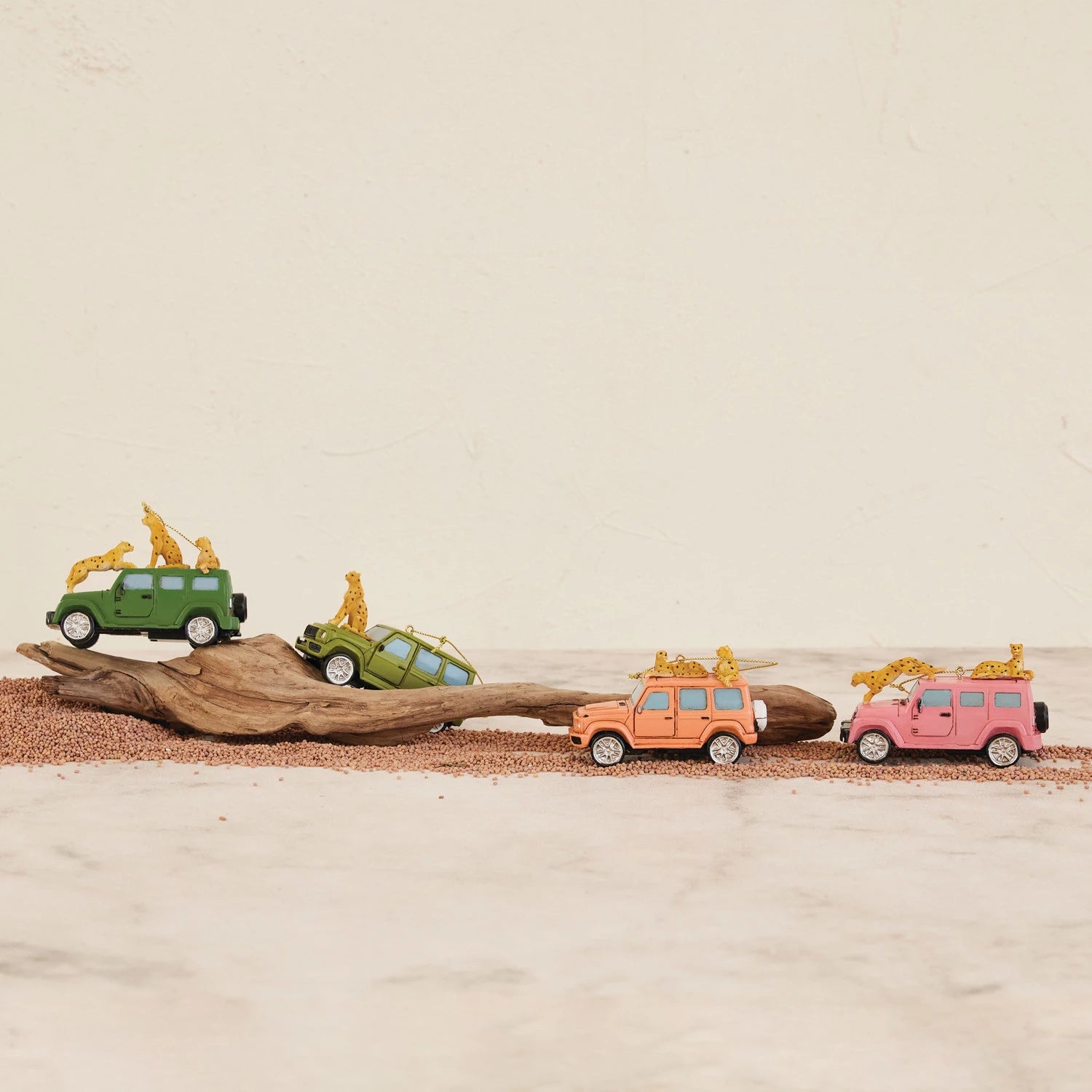Resin Safari Vehicle Ornament with Cheetahs - 4-in - Mellow Monkey