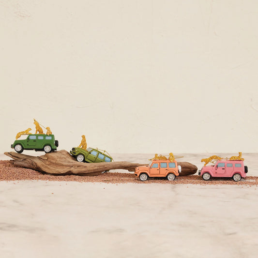 Resin Safari Vehicle Ornament with Cheetahs - 4-in - Mellow Monkey