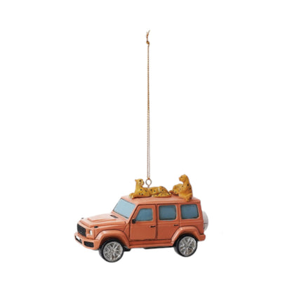 Resin Safari Vehicle Ornament with Cheetahs - 4-in - Mellow Monkey