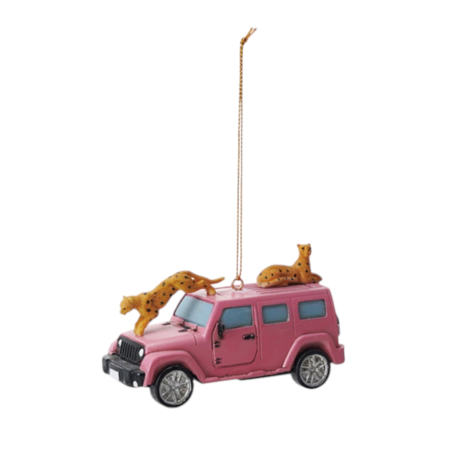Resin Safari Vehicle Ornament with Cheetahs - 4-in - Mellow Monkey