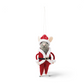 Mellow Monkey handmade wool felt mouse ornament dressed in a red and white Santa Claus suit with a black belt.