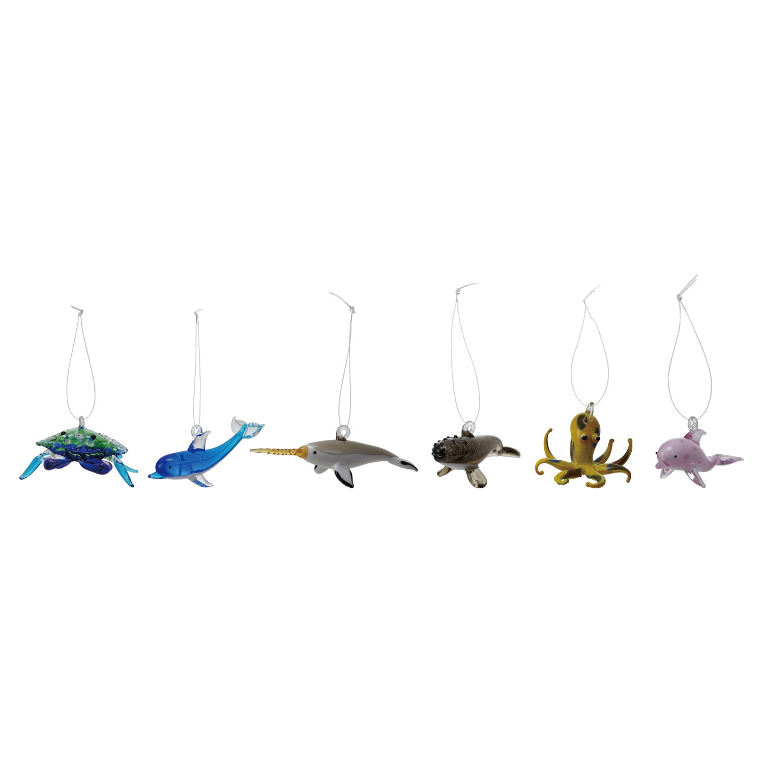 2-1/4"L - 4-1/2"L Handmade Glass Sea Life Ornament, 6 Styles