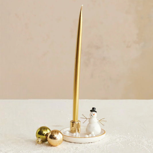 Stoneware & Wire Taper Holder with Electroplating - 2-1/2-in - Mellow Monkey