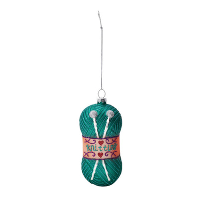 Glass Yarn & Needles Ornament with Glitter - 2 Styles - 4-3/4-in - Mellow Monkey