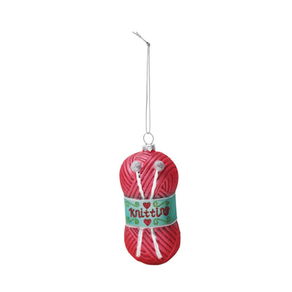Glass Yarn & Needles Ornament with Glitter - 2 Styles - 4-3/4-in - Mellow Monkey