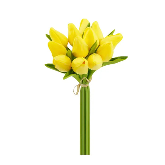 Real Touch Tulip Bud Bouquet - Yellow - 12 Buds - 10.5" - Mellow Monkey