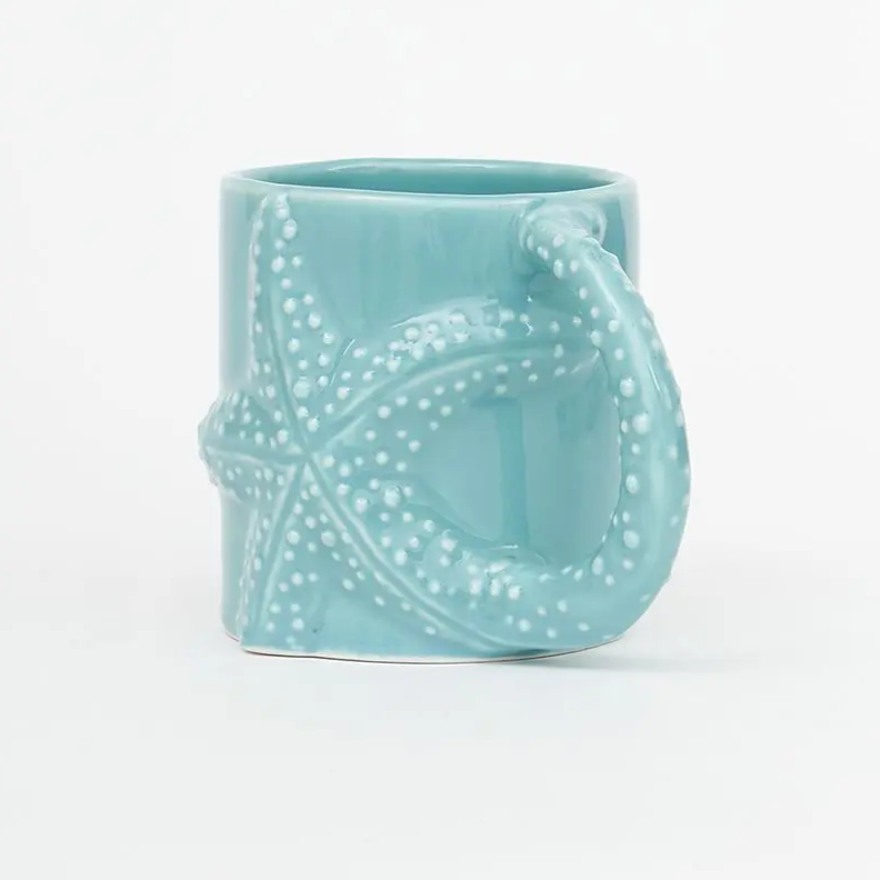 Starfish Embossed Ceramic Mug - Aqua - Mellow Monkey