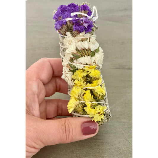 White Sage With Multi Sinuata Flowers Smudge Stick - Mellow Monkey