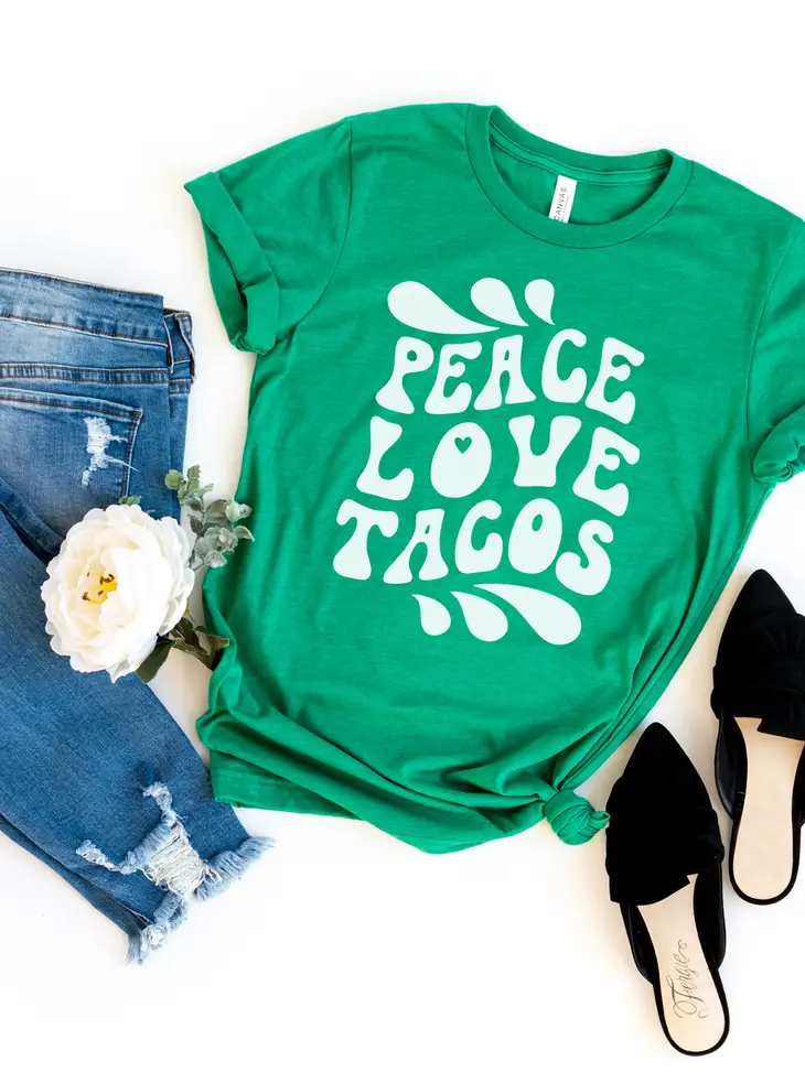 Peace Love Tacos - Bella Canvas Grass Green Tee - Mellow Monkey