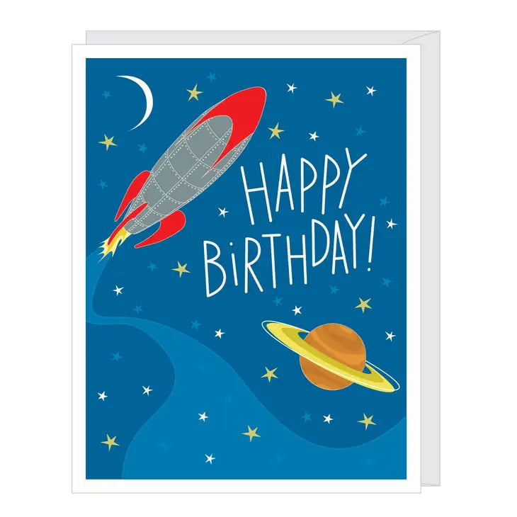 Happy Birthday - Rocket and Outer Space Birthday Card - Mellow Monkey