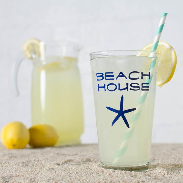 Beach House Pint Glass Navy Starfish - Mellow Monkey