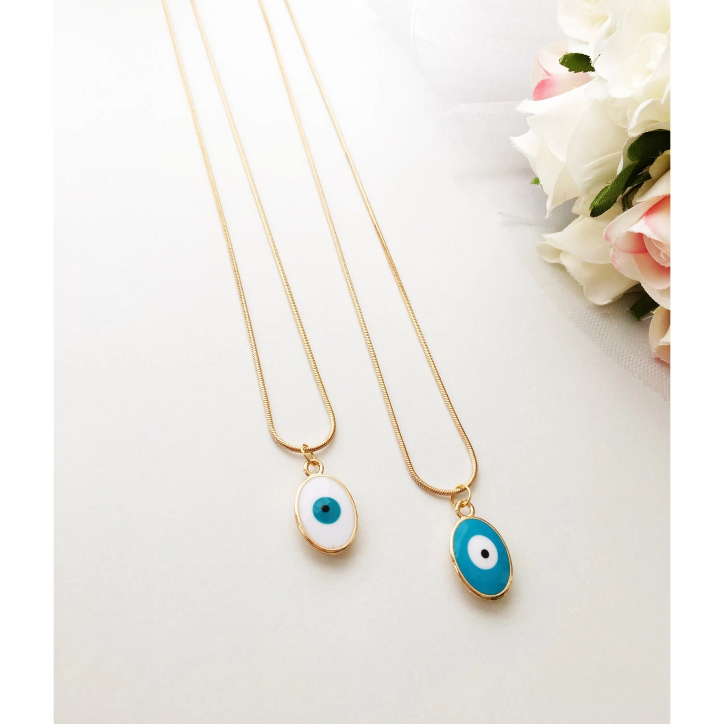 Oval Evil Eye Necklace - Turquoise - Mellow Monkey