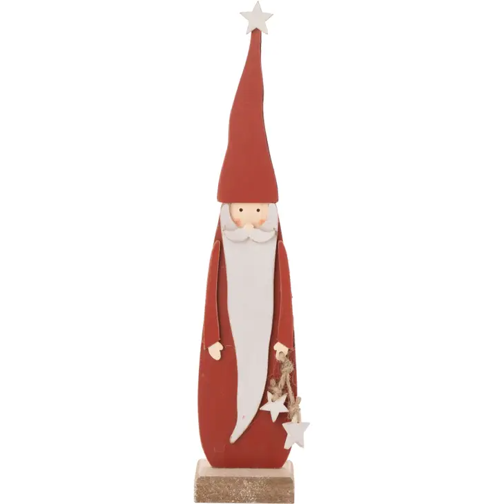 Painted Tabletop Wood Santa Holding Stars With Long Beard - 11-1/2-in - Mellow Monkey