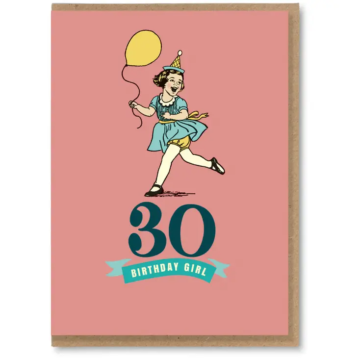 30 Birthday Girl - Funny Vintage Retro Style Birthday Greeting Card - Mellow Monkey