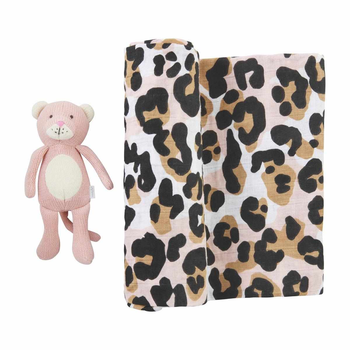 Leopard Swaddle and Blanket Rattle - Mellow Monkey